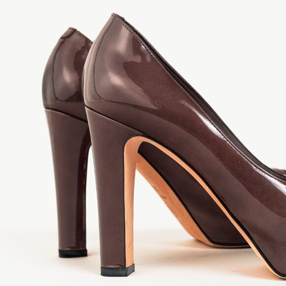 Chanel Brown Patent Leather Mirror Platform Pumps - Picture 8 of 10